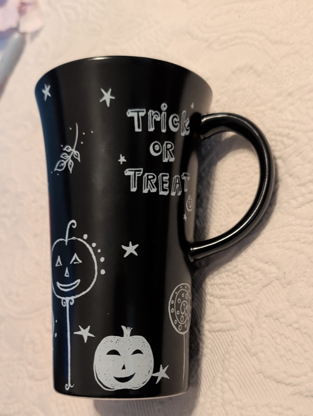 Starbucks 2007 14oz Black & White Trick or Treat Halloween Tall Ceramic Mug